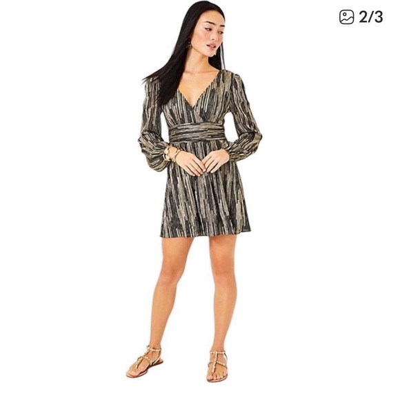 Lilly Pulitzer Black and Gold Long Sleeve Romper - Picture 5 of 8